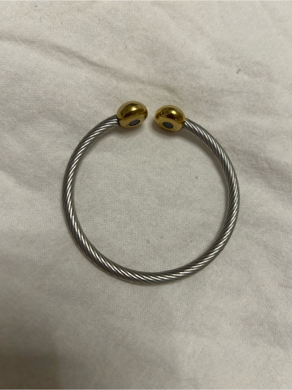 Two-Tone Open Cable Cuff Bracelet - Silver Cable with Gold End Caps
